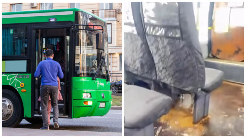 Грязь и ржавчина: ужасное состояние автобуса сняли в Караганде